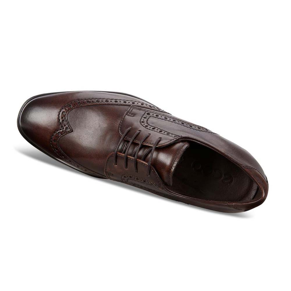 Men's Ecco Melbourne Wingtip Tie Dress Shoes Brown | USA 523PJJ